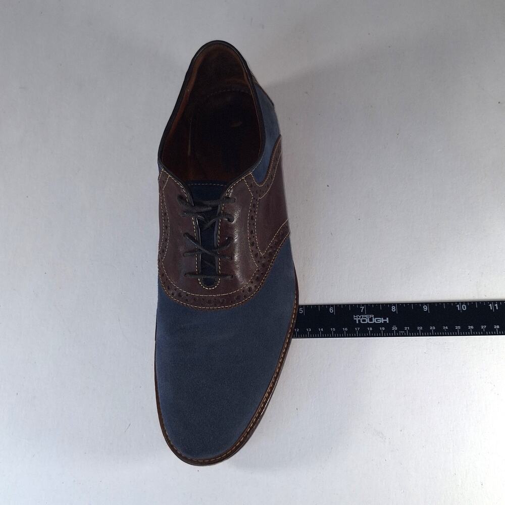 Johnston & Murphy Men's Oxford Dress Shoes 12M Brown Blue Suede Wingtip Brogue - Picture 11 of 12